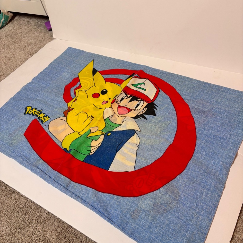 Vintage 1998 Pokemon Pillowcase Ash Pikachu Squirtle Nintendo Wamsutta Blue 90s